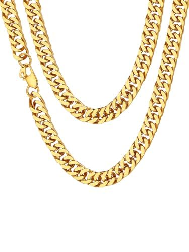 ChainsHouse Gold Kette Damen Panzerkette 10mm Goldene Miami Halskette für Frauen Edelstahl Halskette 61cm Vergoldet Gliederkette Damen Massiv Kubanische Kette 10mm Punk Halsschmuck für Freundin von ChainsHouse