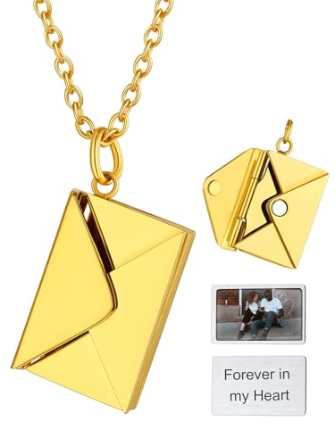 ChainsHouse Halskette Damen Umschlag Kette mit Foto Anhänger Fotokette Gravur Umschlagkette Medaillon mit Bild Halskette Gold Memorial Kette mit Liebesbrief Personalisiert Modeschmuck für Schwester von ChainsHouse