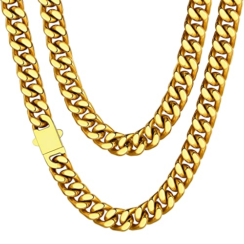 ChainsHouse Halskette Herren Gold Edelstahl Kette Mann Kubanische Kette 76cm Kette Lang Kette 12mm breit Modeschmuck Kette lang von ChainsHouse
