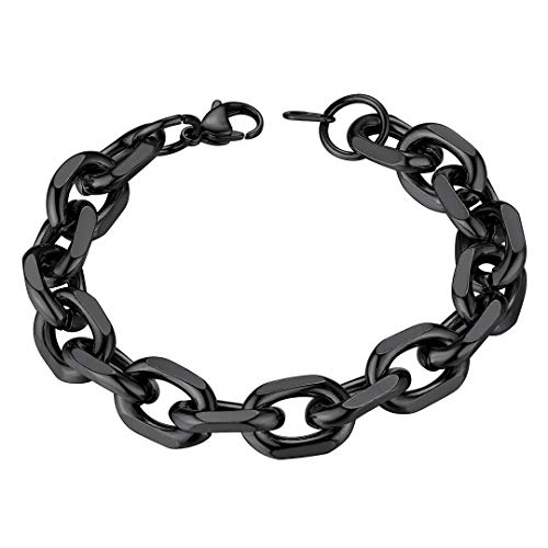 ChainsHouse Herren Ankerkette Armband Edelstahl Rolokette Armbänder 12mm Männer Rolo Kette Armband Schwarz Gliederkette Kettenarmband Ersatzkette Armkette Schwarz Armreif Modeschmuck für Männer von ChainsHouse