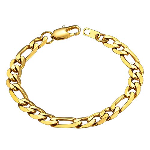ChainsHouse herren Armbänder gold 21cm lang Figarokette Armband mit Karabinerverschluss für Männer Jungen von ChainsHouse