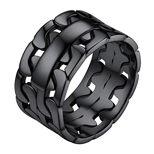 ChainsHouse herren Männer Fingerring 11mm breit Panzerkette Ring Statement Bandring Punk Cuban Link Bandring Vintag Partnerring Freundschaftsring für Paar Pärchen von ChainsHouse