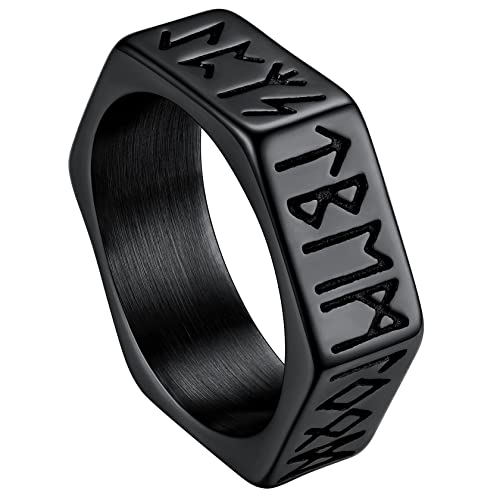 ChainsHouse Herren Jungen Bandring schwarz Rune Ring Viking Bandring Modeschmuck Fingerring Partnerring Freundschaftsring Schwarzring Größe 54 für Paar Pärchen von ChainsHouse