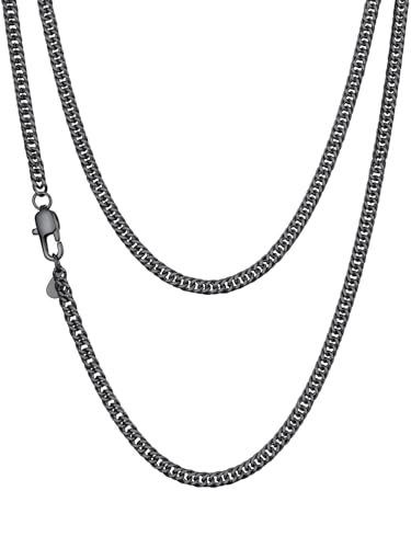 ChainsHouse Herren Kette Miami Gliederkette Damen Panzerkette 3mm Halskette für Herren Edelstahl Halskette 61cm Männer Miami Kubanische Kette Schwarz Halsreif Halsschmuck Modeschmuck für Jahrestag von ChainsHouse