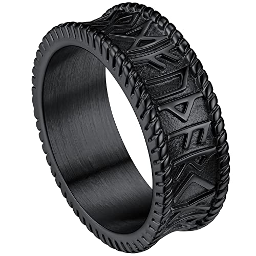 ChainsHouse Herren Männer Ringe Set Schwarz Rune Fingerring 8mm breit Viking Bandring Set Punk Stil Bandring in Ringgröße 67 für Paar Pärchen von ChainsHouse