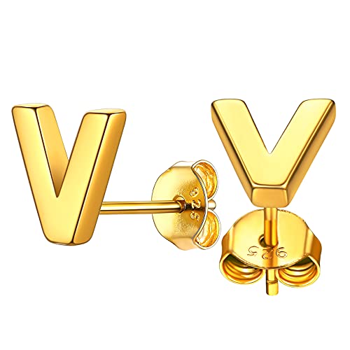 ChainsHouse Initialer Letter V Ohrstecker Damen Mädchen Kleiner Piercing Ohrschmuck goldener Buchstabe A Ohrringe für Braut Brautjungfer Model von ChainsHouse
