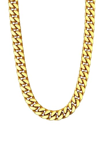 ChainsHouse Kette Gold Gliederkette Damen Edelstahl Halskette Panzerkette 14mm Miami Kette 51cm Miami-Halskette Gold Frauen Chunky Klobig Robuste Kubanische Kette Hip Hop Halsschmuck für Mama von ChainsHouse
