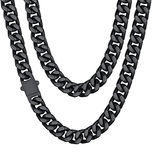 ChainsHouse Kette Herren Schwarz Edelstahl Kette Mann Kubanische Kette 61cm Kette Mädchen Kette 12mm breit lange Kette Herren Modeschmuck von ChainsHouse