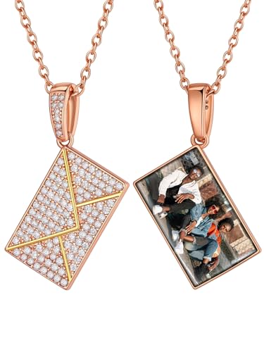 ChainsHouse Kette Umschlag Damen CZ Fotokette Briefumschlag Anhänger Umschlag Kette Foto Medaillon mit Bild Halskette Memorial Kette Rosegold Envelope Locket Necklace Schmuck für Muttertag von ChainsHouse