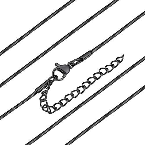 ChainsHouse Klassische Schlangekette aus Edelstahl Schwarz Halskette in 1.2mm breit 71cm+5cm Schlangekette für Frauen und Männer von ChainsHouse