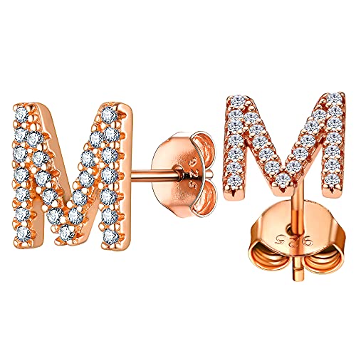 ChainsHouse Kleiner Letter Ohrstecker B Rosegold M Buchstabe Ohrstecker mit Zirkonia Damen Mädchen Alphabet Ohrschmuck für Valentinstag Weihnachten Geburtstag von ChainsHouse