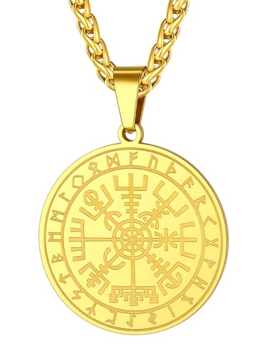 ChainsHouse Kompass Kette Vergoldet Damen Kompass Talisman Anhänger für Frauen Edelstahl Halskette mit Kompass-Runen-Anhänger Amulett Münz Kettenanhänger Wikinger Modeschmuck für Ehefrau Muttertag von ChainsHouse