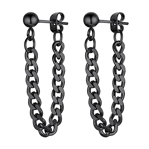 ChainsHouse Linie Ohrring Hängende Ketteohrring für Damen Schwarze Ohrringe mit Ketten Design Ohrstecker Edelstahl Männer Chain Ohrringe Schwarz Gothic Ohr Piercing Punk Ohrschmuck für Geburtstag von ChainsHouse