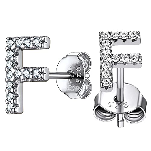 ChainsHouse Mädchen Alphabet F Ohrstecker 925 A Silber Letter Ohrschmuck Minimalisitischer Initialer Ohrstecker mit Geschenkebox für Weihnachten Valentinstag von ChainsHouse