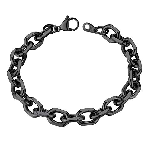ChainsHouse Männerarmband Schwarz Rolo Kette Armband für Herren Rolokette Gliederarmband 9mm Männer Ersatzkette Kettenarmband Schwarz Herren Edelstahl Ankerkette Gliederkette Punkarmband für Freund von ChainsHouse