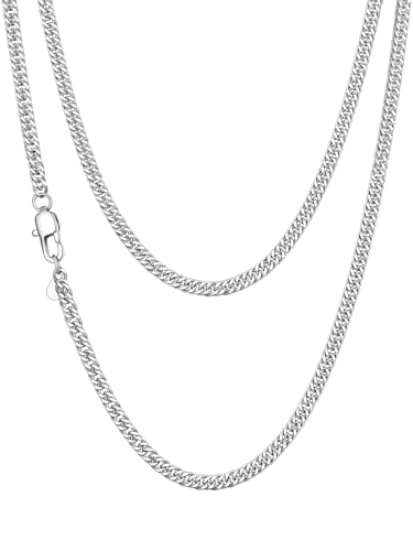 ChainsHouse Miami Kette Edelstahl Damen Halskette 3mm Stabile Kette ohne Anhänger Frauen Kubanische Kette Silber Panzerkette Gliederkette 61cm Robuste Kette Hip Hop Halsschmuck Modeschmuck für Bruder von ChainsHouse