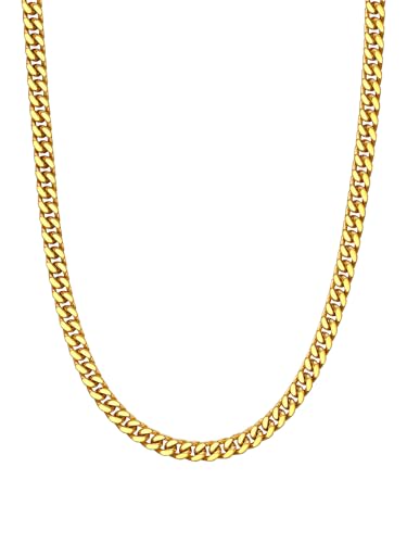 ChainsHouse Miami Kette Edelstahl Damen Halskette 5mm Kubanische Kette Gold Frauen Panzerkette Gliederkette 46cm Robuste Kette Chunky Cuban Link Chain Necklace Halsschmuck Modeschmuck für Ehefrau von ChainsHouse