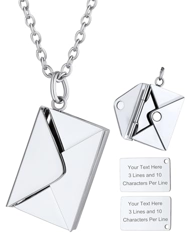 ChainsHouse Personalisiert Kette Damen Halskette mit Umschlag Anhänger Liebesbrief Kette mit Gravur Umschlagkette Medaillon zum Öffnen Envelope Locket Necklace Briefumschlag Schmuck für Mutter von ChainsHouse