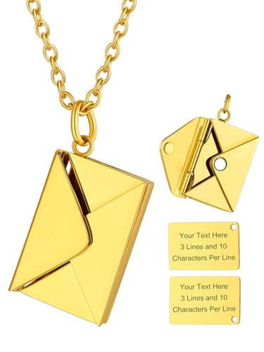 ChainsHouse Personalisierte Kette mit Umschlag Liebesbrief Anhänger Damen Kette mit Gravur Medaillon Anhänger Goldene Umschlagkette Halskette Briefumschlag Envelope Locket Modeschmuck für Ehefrau von ChainsHouse