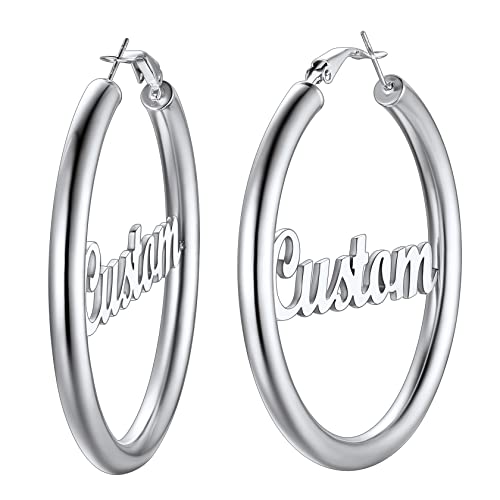 ChainsHouse Personalisierter Namen Creolen Ohrstecker für Damen Herren Punk Stil Piercing Ohrstecker 40mm Kreolen Huggie Hoop Ohrring für Weihnachten Geburtstag Muttertag von ChainsHouse