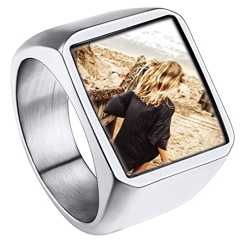 ChainsHouse Personalisierter Ring mit Bild Text Gravur Damen Herren Siegelring DIY Fingerring für Frauen Männer Glänzend Poliert Bandring für Weihnachten Valentinstag von ChainsHouse