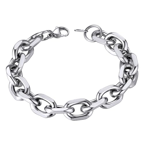 ChainsHouse Rolo Kette Armband Herren Edelstahl Rolokette Armband 12mm Männer Ankerkette Gliederkette Armbänder Silber Damen O-Kettenarmband Armkette Armreif Armschmuck Modeschmuck für Vater von ChainsHouse