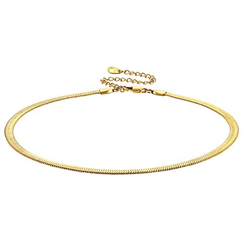 ChainsHouse Flache Schlangenkette in gold Damen Mädchen Schlichte Choker Halskette in Schlangen Design Minimalisitische Halskette in 38cm lang für Model Ehefrau von ChainsHouse