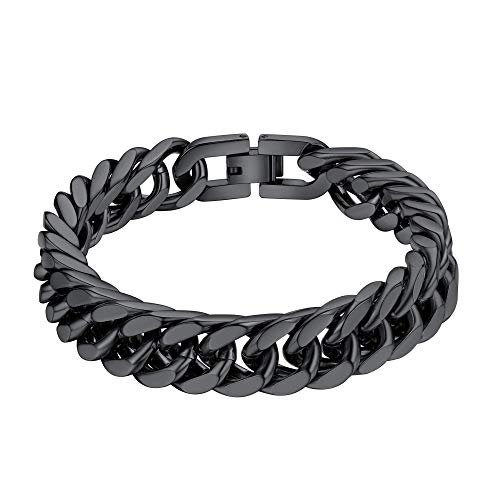 ChainsHouse Schwarz Armskette Panzerkette 19cm Armbänder herren Männer Armschmuck für Valentinstag Geburtstag Weihnachten von ChainsHouse