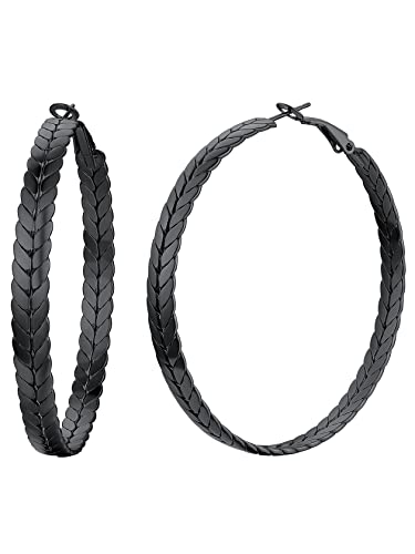 ChainsHouse Schwarz Kreolen Ohrstecker für Herren Jungen Punk Gotik Ähre Ohrstecker in 60mm Hip pop Ohrschmuck für Freunden Ehemann von ChainsHouse