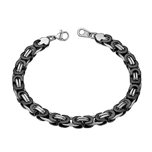 ChainsHouse Schwarz Silber Königsarmband 6mm briet 21cm lang Armreif für Valentinstag Geburtstag von ChainsHouse