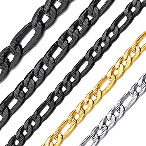 ChainsHouse Schwarz hochwertige Figaro Kette 6MM Breit 18 inch Länge Halskette Herren Schmuck mit Schmuckbox von ChainsHouse