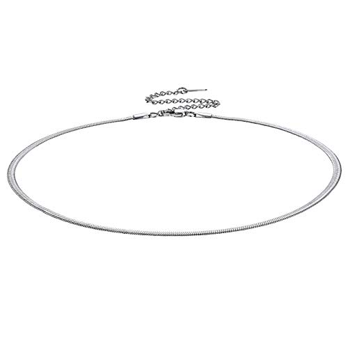 ChainsHouse Silber Choker Halskette in 3mm breit 38cm lang Fischgrätenmuster Halskette in Schlangen Design Damen Mädchen Halskette mit Geschenkebox für Geburtstag Valentinstag von ChainsHouse