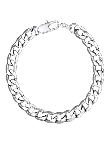 ChainsHouse Kubanische Kette Armband für Herren Panzerkette Armband Edelstahl Männer Gliederarmband 8MM Panzerarmband Silber Gliederkette Armbänder 21cm Armkette Armreif Rock Armschmuck für Vater von ChainsHouse