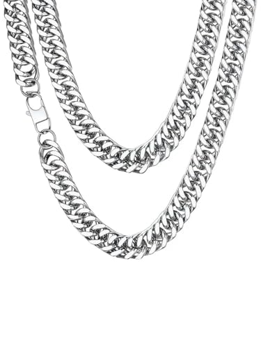 ChainsHouse Miami Kette Edelstahl Damen Halskette 13mm Stabile Kette ohne Anhänger Frauen Kubanische Kette Silber Panzerkette Gliederkette 61cm Robuste Kette Hip Hop Halsschmuck Schmuck für Bruder von ChainsHouse