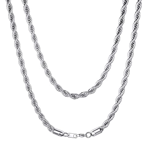 ChainsHouse Silberfarbe 6mm Breit 66cm Edelstahl Fashion Twisted Kordelkette mit Geschenkebox Unisex Halskette von ChainsHouse