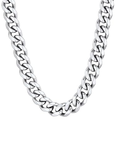 ChainsHouse Kette Herren Silber Halskette für Herren Edelstahlkette Mann Edelstahl Panzerkette 12mm Kubanische Kette 51cm Gliederkette ohne Anhänger Damen Rock Halsschmuck Modeschmuck für Bruder von ChainsHouse