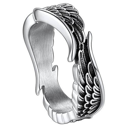 ChainsHouse Silberring mit Engelflügel Damen Mädchen Statement Fingerring Federring in Ringgröße 57 mit Geschenkebox für Weihnachten Geburtstag von ChainsHouse