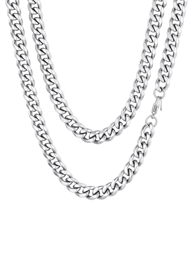 ChainsHouse Herren Edelstahl Kette 61cm Damen Kette Silber Halskette Panzerkette 9mm Halskette ohne Anhänger Männer Kubanische Kette 9mm Robuste Gliederkette Hip Hop Halsreif Modeschmuck für Rapper von ChainsHouse