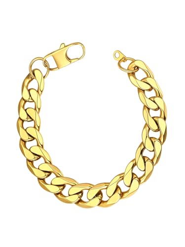 ChainsHouse Damen Armband Gold Panzerkette Armband für Frauen Edelstahl Gliederarmband 13mm Gliederkette Armbänder 21cm Kubanisch Kettenarmband Vergoldete Armkette Armreif Modeschmuck für Verlobung von ChainsHouse