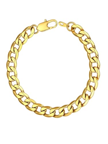 ChainsHouse Männerarmband Gold Panzerkette Armband für Herren Gliederarmband 8MM Breit Männer Kubanische Kettenarmband Herren Edelstahl Gliederkette Armkette 21cm Punk Armreif Armschmuck für Mutter von ChainsHouse