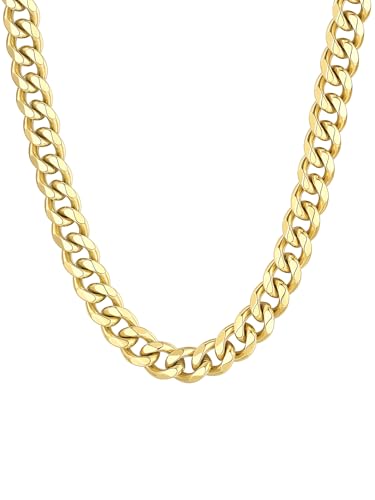 ChainsHouse Kette Herren Gliederkette Gold Damen Edelstahl Halskette Goldene Kette 9mm Klassische Halskette 9mm Männer Vergoldete Panzerkette 51cm Frauen Kubanische Kette Schmuck für Freundin von ChainsHouse