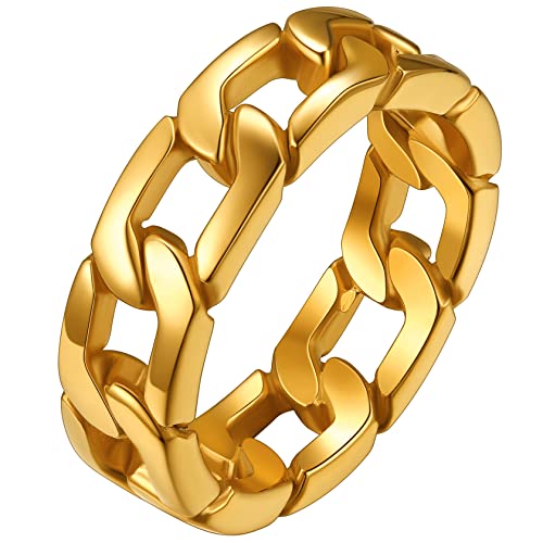 ChainsHouse gold Bandring für Herren Jungen Punk Gotik Panzerkette Fingerring in Größe 67 Partnerring Ehering für Freunden Ehemann Model von ChainsHouse