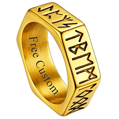 ChainsHouse gold Bandring für Herren Männer Punk Stil Viking Fingerring Rune Ring Größe 59 Modeschmuck Fingerring mit Geschenkebox für Freunden Ehemann von ChainsHouse