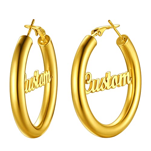 ChainsHouse gold Creolen Huggie Hoop Ohrstecker für Damen Frauen Punk Stil 40mm Piercing Ohrstecker Damen Mädchen Namen Kreolen Ohrring für Muttertag Geburtstag von ChainsHouse