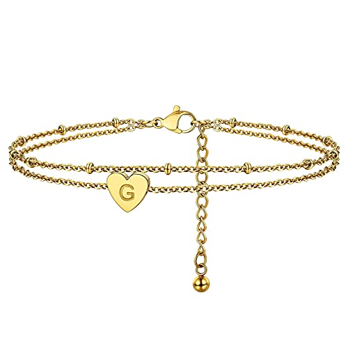 ChainsHouse Gold Damen Mädchen Herz Fußkette Armskette mit Letter G Schönes Fußkettchen Armskette mit Herz Sommer Süßes Fußband Armband mit Geschenkebox für Geburtstag Valentinstag von ChainsHouse