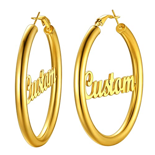 ChainsHouse gold Kreolen Ohrstecker für Damen Herren Punk Stil 40mm Namen Piercing Ohrring Creolen Huggie Hoop Ohrstecker für Freundin Ehefrau von ChainsHouse