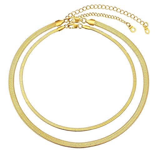 ChainsHouse goldene Schlangekette Set für Damen Mädchen 3mm 5mm doppelte Chokerkette in 32cm 38cm Fischgrätenkette für Geburtstag Valentinstag Weihnachten von ChainsHouse