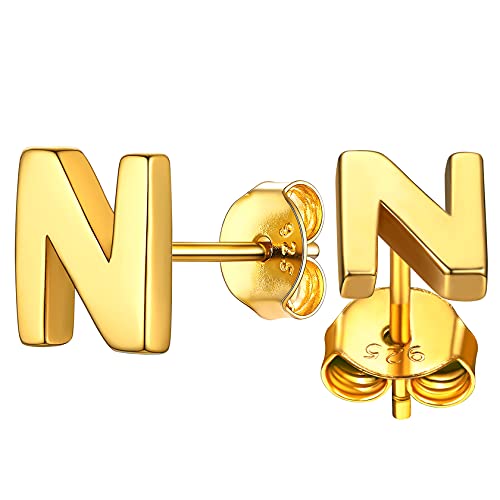 ChainsHouse goldener Buchstabe N Ohrstecker Klein Initialer Letter Ohrstecker Minimalisitischer Alphabet Ohrschmuck mit Geschenkebox für Geburtstag Weihnachten von ChainsHouse