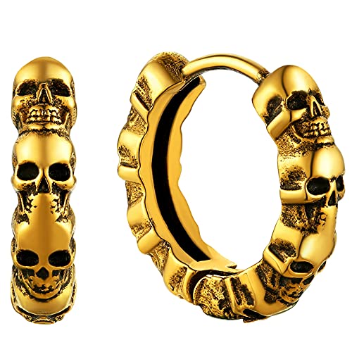 ChainsHouse Goldener Totenkopf Ohrstecker Punk Gothic Huggie Ohrstecker Punk Creolen Ohrstecker mit Geschenkebox für Herrn und Velorbung von ChainsHouse