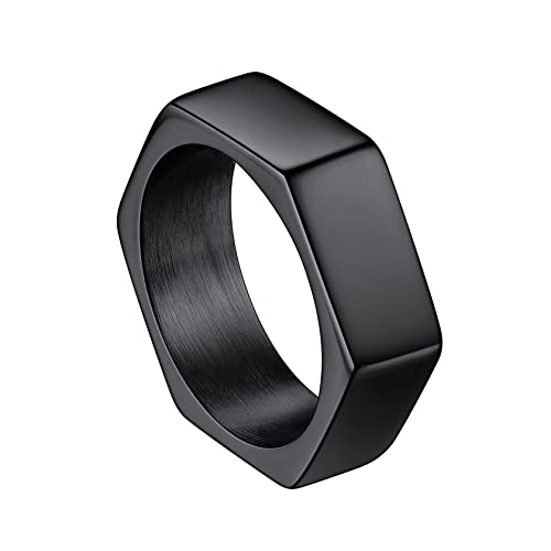 ChainsHouse schwarz Fingerring für Herren Männer Hexagon Bandring Geometrischer Fingerring Größe 64 mit Geschenkebox für Freunden Ehemann Model von ChainsHouse